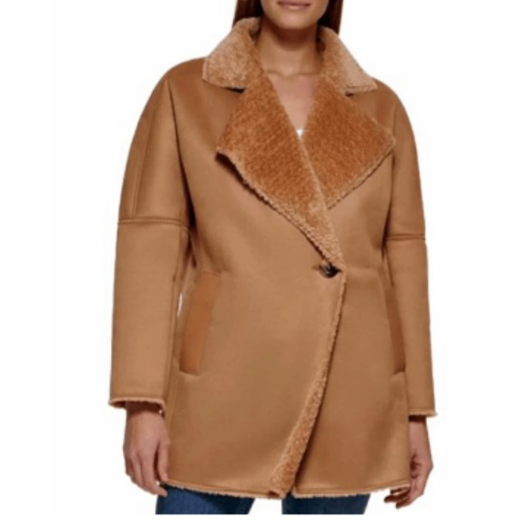 Calvin Klein Faux Shearling Coat, Camel, Size: L, *NWT* - Picture 12 of 12